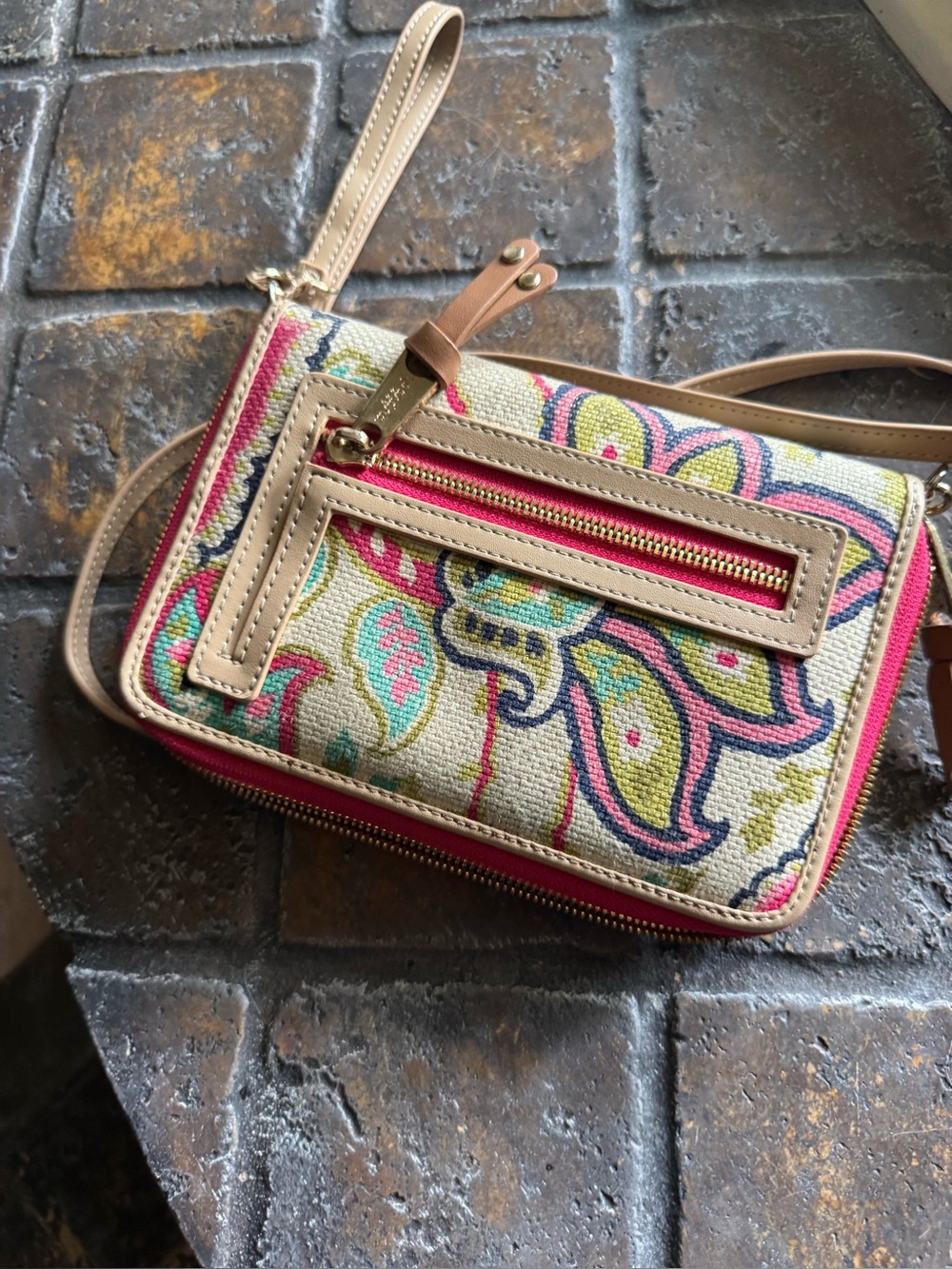 Spartina 449 Floral Crossbody Wallet in Pink Beige clutch CUTE